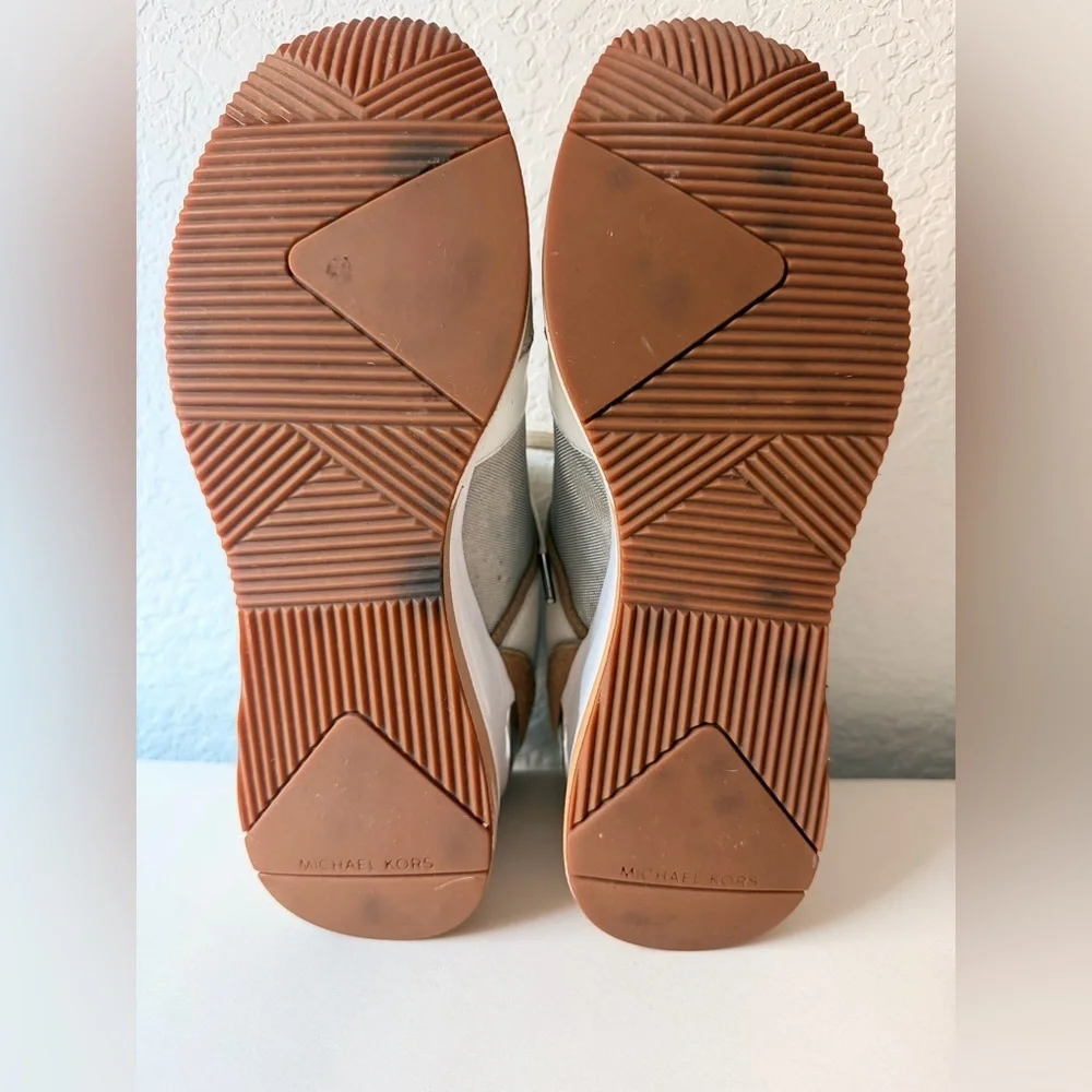 Michael Kors Georgie Mixed-Media Trainers | Silver & Tan Sneakers